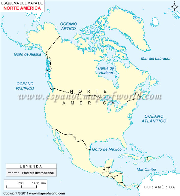 Mapa en Blanco de America del Norte